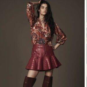 Pilcro x Anthropologie Faux Leather Burgundy Mini Skirt – Size 8 | NWT